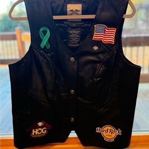 Black Leather Vest with Patches